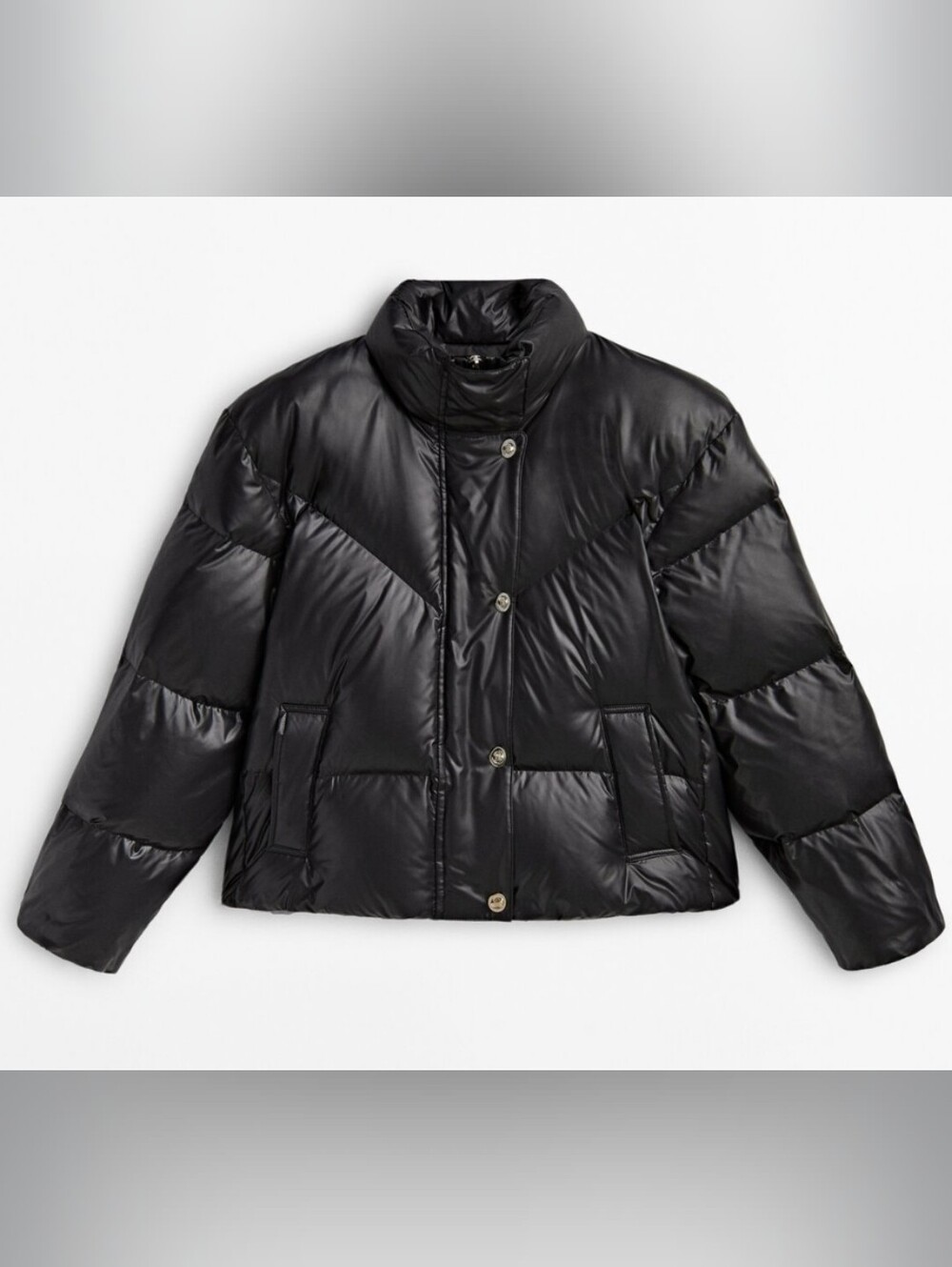 MASSIMO DUTTI Padded Jacket With Snap Buttons In Black. Size M